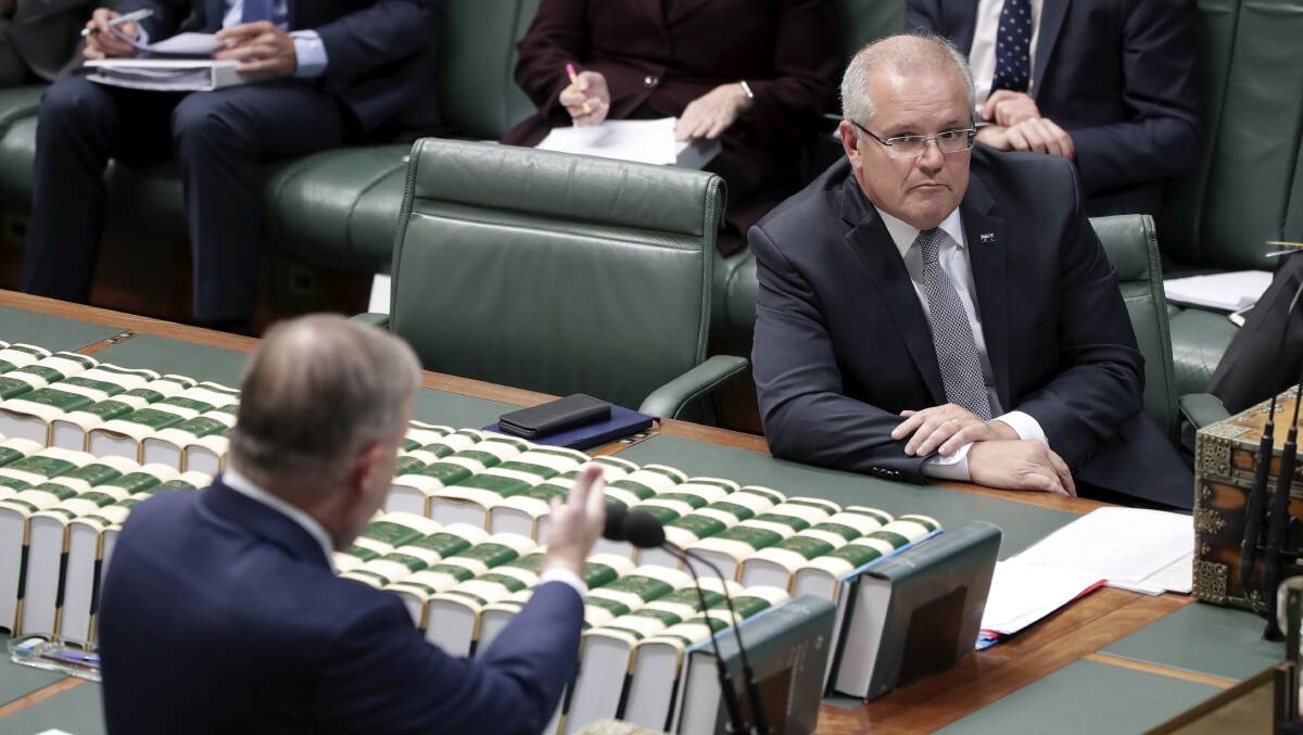 Opposition Leader Anthony Albanese and Prime Minister Scott Morrison during question time. Picture: Alex Ellinghausen