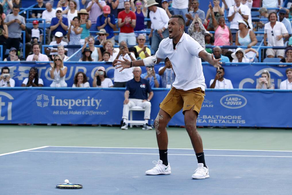 Nick Kyrgios, of Australia, reacts after defeating Daniil Medvedev, of Russia, in a final match at the Citi Open in Washington. Picture: AP