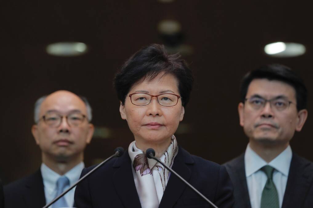 Hong Kong's Chief Executive Carrie Lam speaks at a press conference. Picture:AP