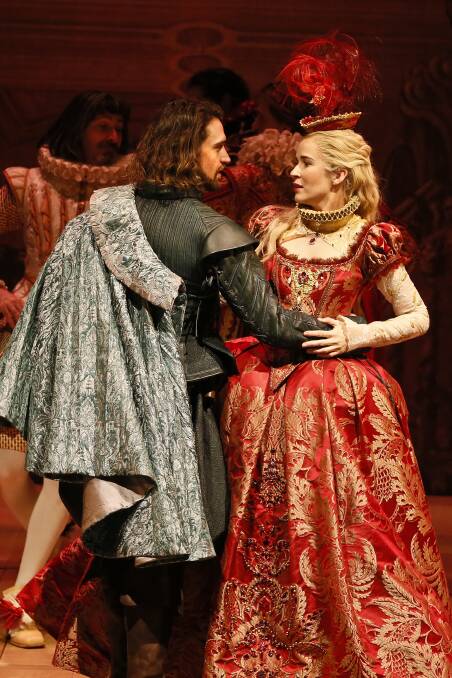 Michael Wahr, left, as Will Shakespeare and Claire van der Boom as Viola in Shakespeare in Love. Picture: Jeff Busby