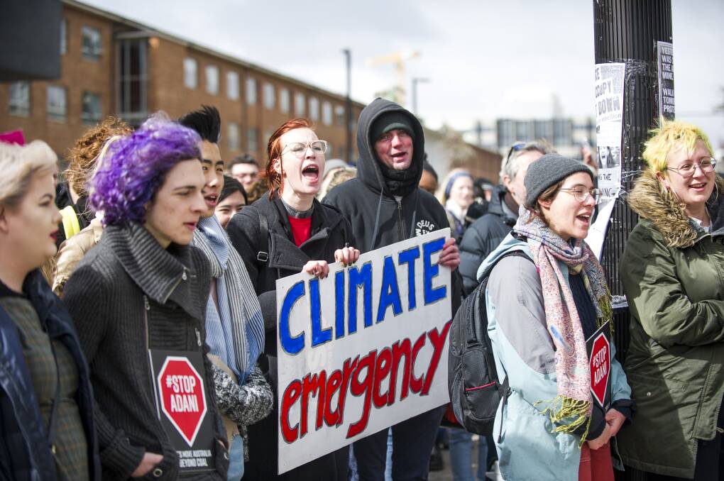 Students participate in a climate walk out protest at ANU in August. Picture: Dion Georgopoulos