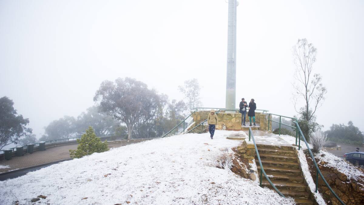 Snow was visible on the top of Mount Ainslie. Picture: Dion Georgopoulos