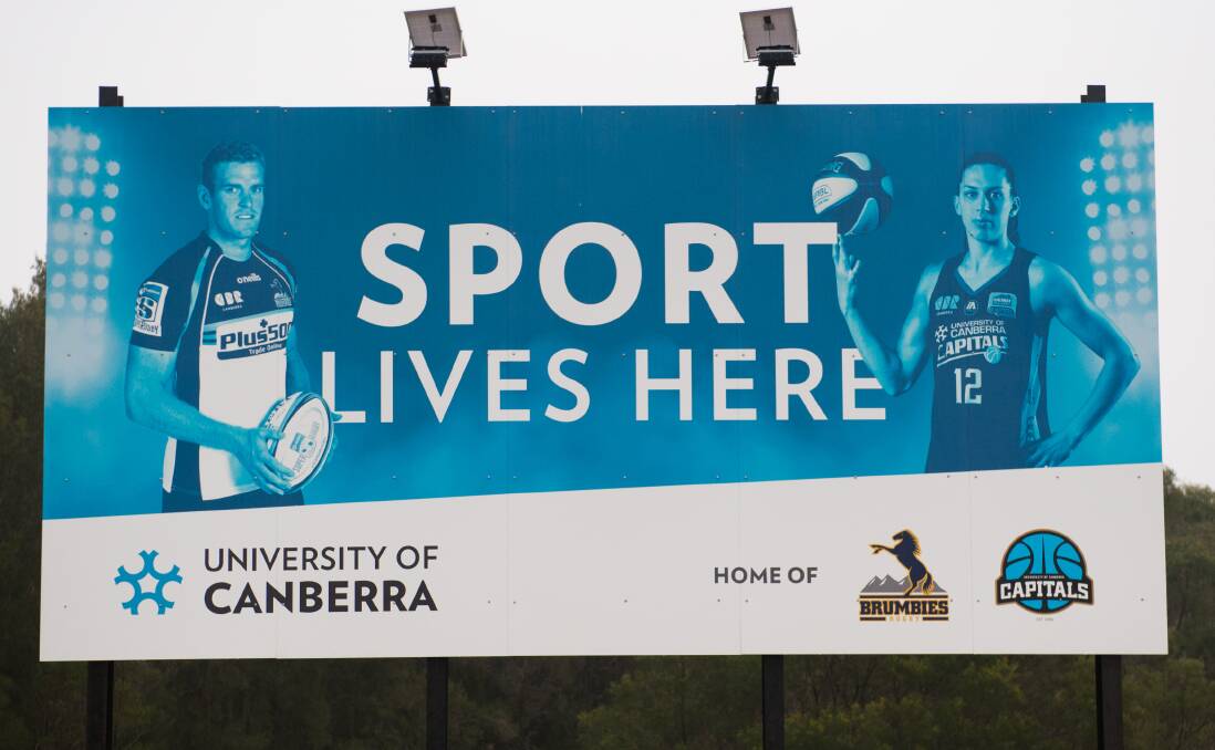 The billboard at UC where the Canberra Capitals' new logo has been on display. Picture: Elesa Kurtz