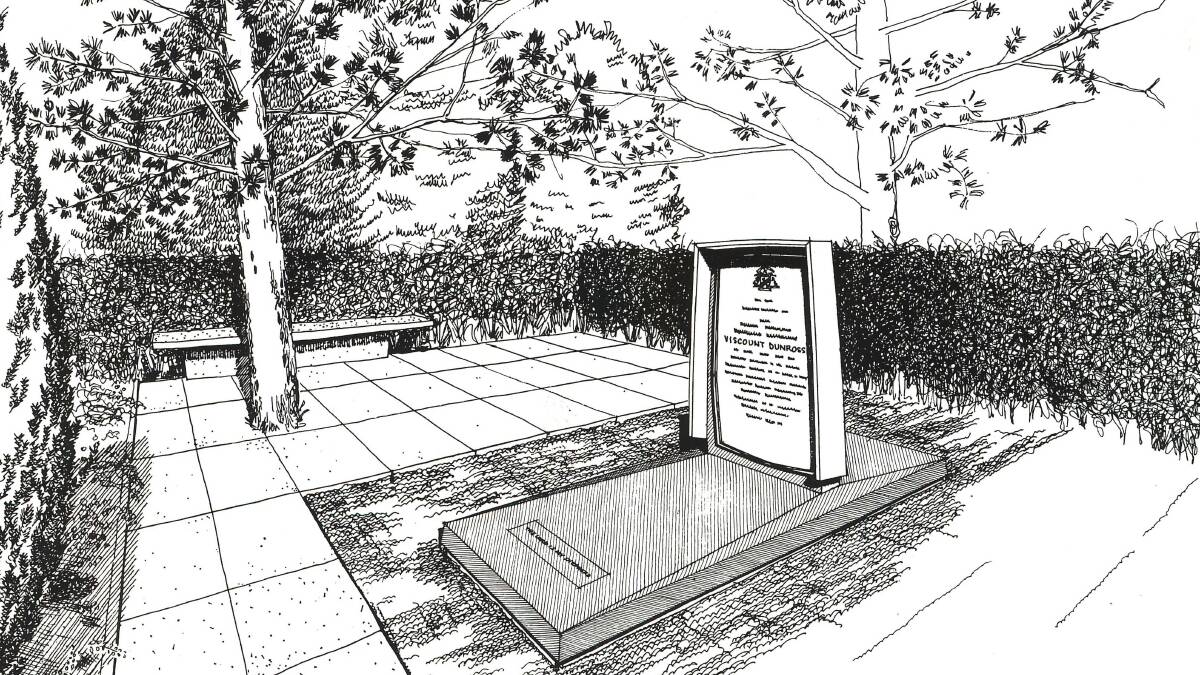 A sketch of Viscount Dunrossil's grave, from ACT Archives.