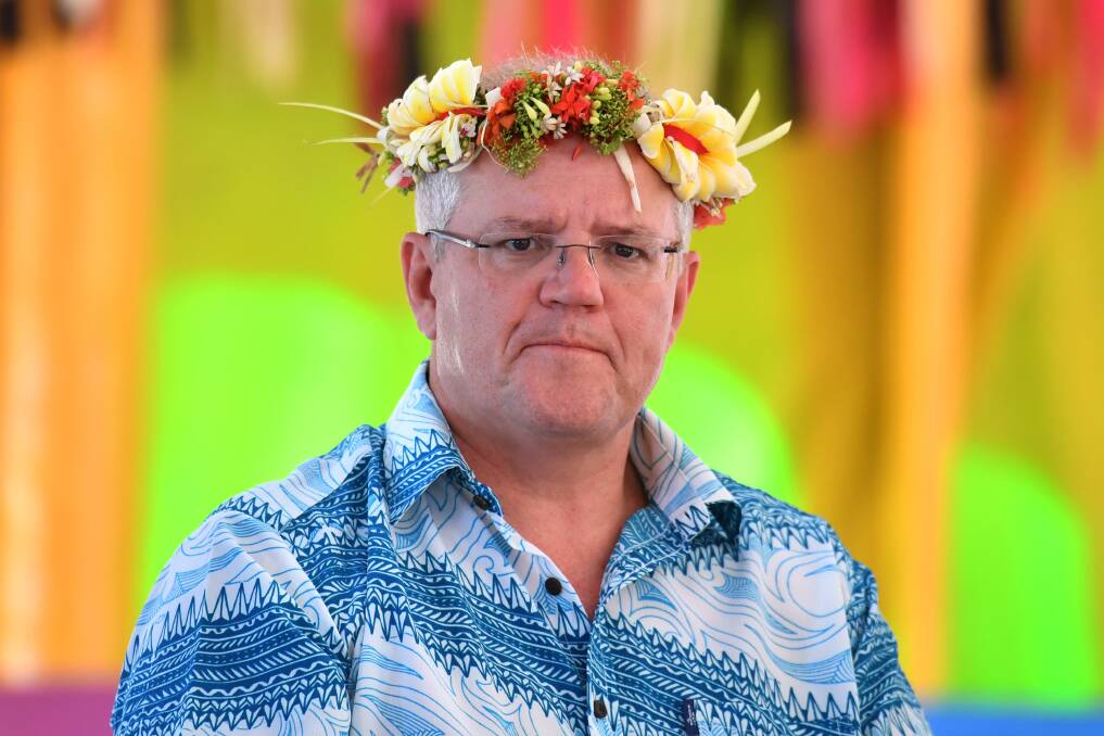 Prime Minister Scott Morrison arrives for the Pacific Islands Forum in Funafuti, Tuvalu. Picture: AAP