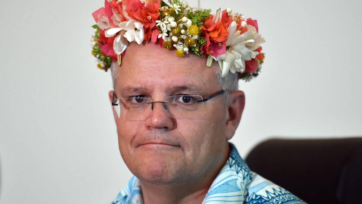 Scott Morrison at the Pacific Skills Portal Launch during the Pacific Islands Forum in Tuvalu. Picture: AAP