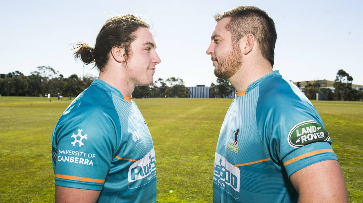 Tuggeranong hooker Lachlan Lonergan and Royals counterpart Connal McInerney will go head to head in the John I Dent cup grand final. Picture: Dion Georgopoulos