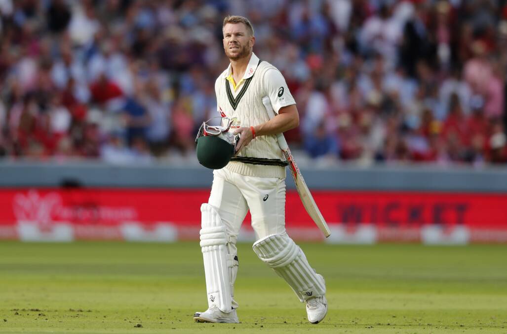 David Warner leaves the middle after being bowled by Stuart Broad. Picture: AP