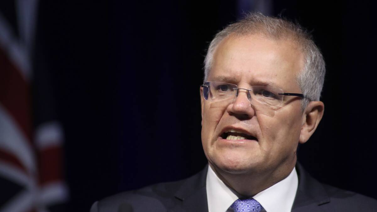 Prime Minister Scott Morrison speaking at the South Australian Liberal party Annual General Meeting on Saturday. Mr Morrison will brace the Australian public service for a major shake-up, weeks out from the Thodey review being handed down. 