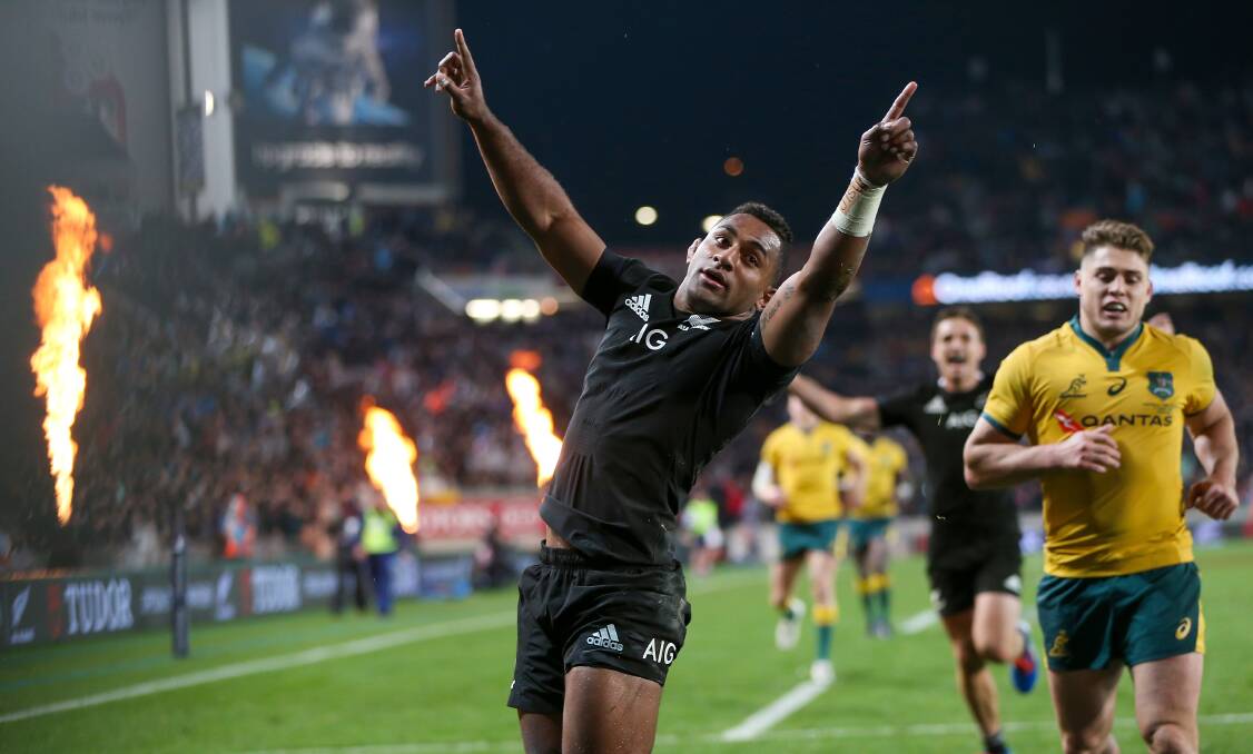 Sevu Reece of New Zealand celebrates after scoring a try. Picture: AAP