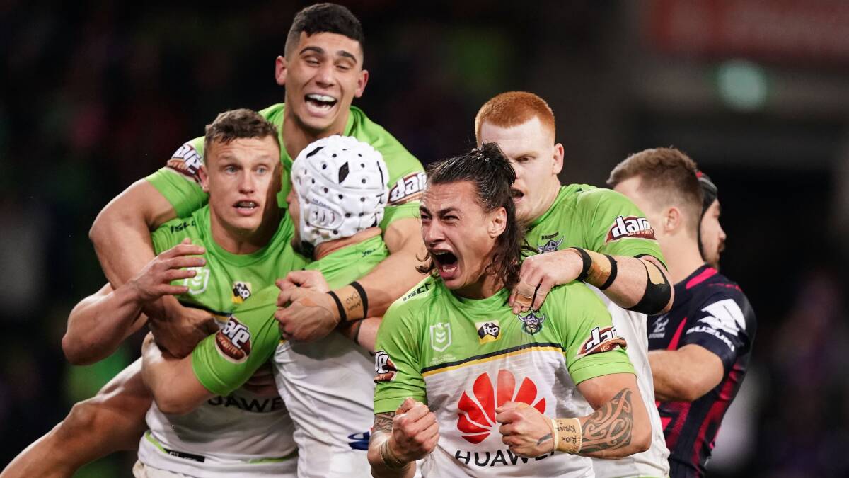 The Canberra Raiders came back from behind to beat Melbourne Storm. Picture: AAP