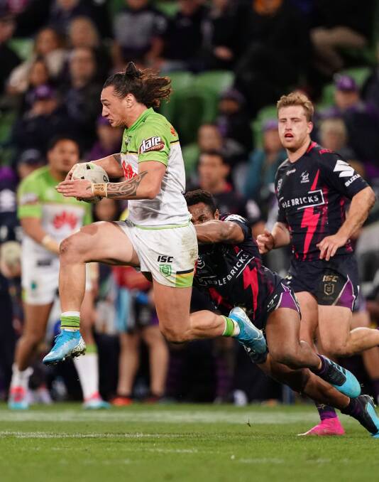 Charnze Nicoll-Klokstad of the Raider during the Round 22 match against the Melbourne Storm. Picture: AAP