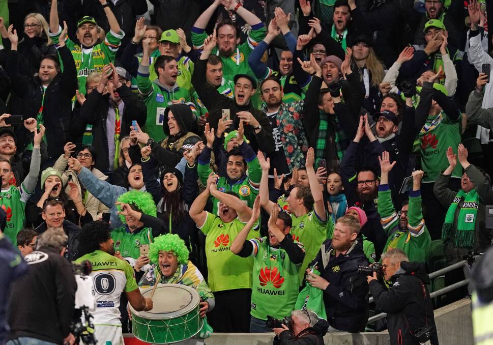 The Raiders support has turned into a travelling roadshow for the NRL. Picture: AAP