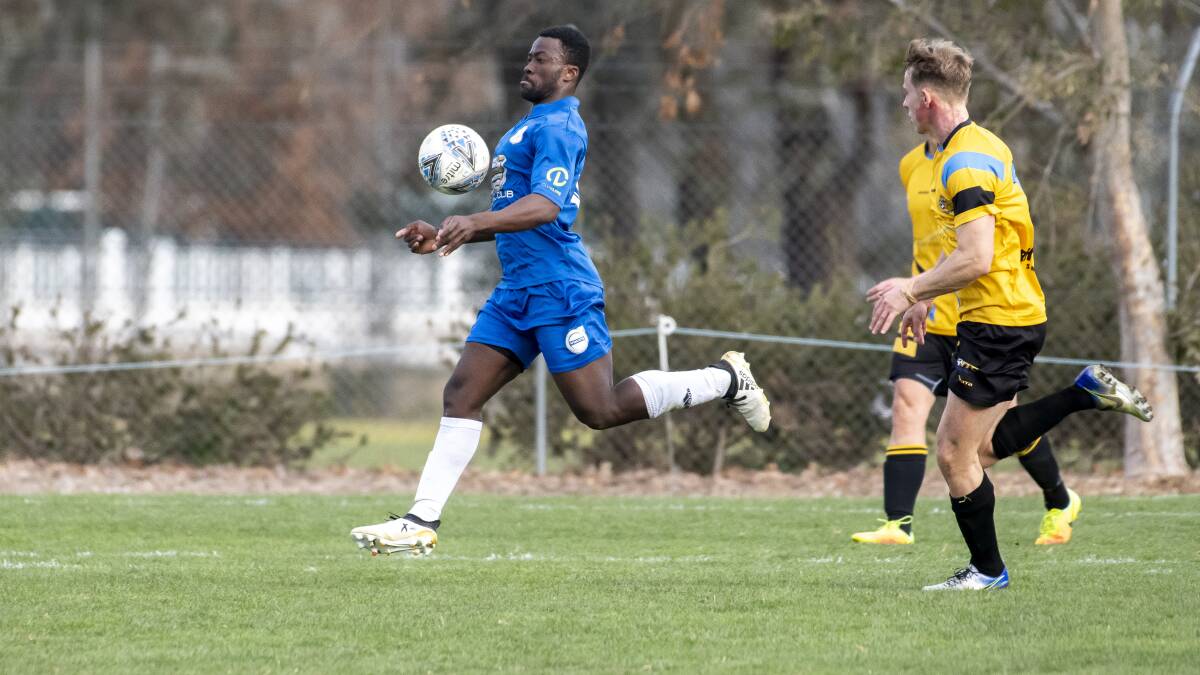 Kofi Danning scored the second goal of Canberra Olympic's win over Tigers FC. Picture: Sitthixay Ditthavong