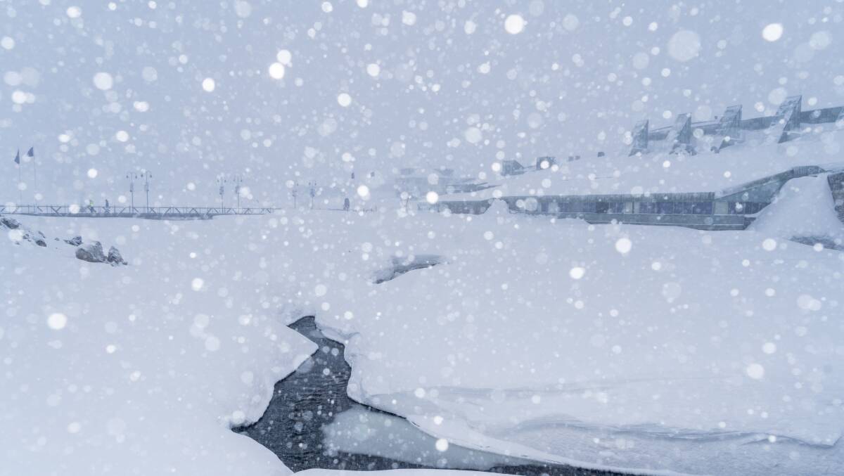 A blizzard swept through the mountains overnight dropping temperatures below minus 6. Perisher has received 20cm of snow so far. Picture: Perisher