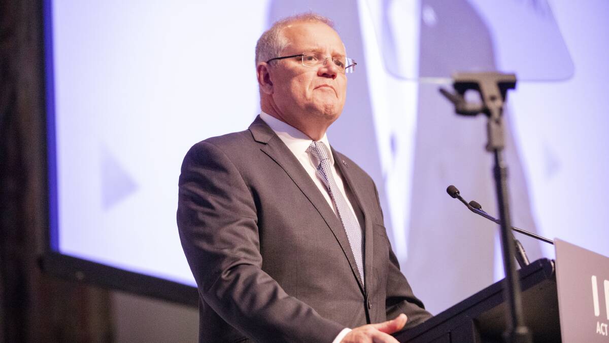 Prime Minister Scott Morrison speaks to members of the public service on Monday. Picture: Jamila Toderas