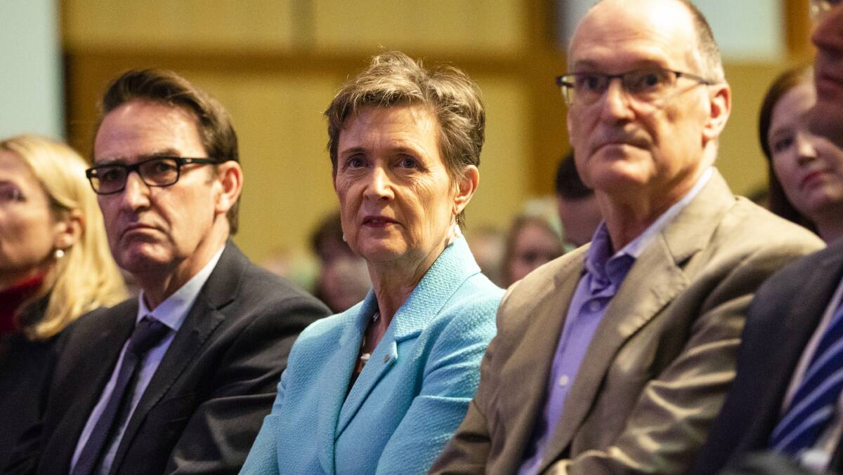 Treasury secretary Steven Kennedy, Finance Department secretary Rosemary Huxtable and secretary of the Department of the Prime Minister and Cabinet, Phil Gaetjens. Picture: Jamila Toderas