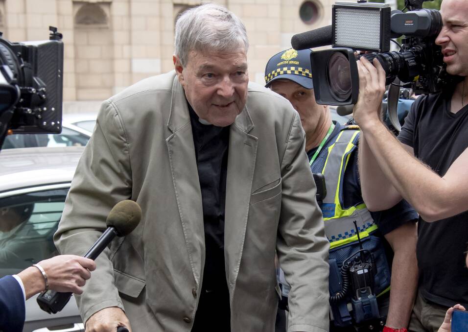 Cardinal George Pell leaves the County Court in Melbourne in February this year. Picture: AP