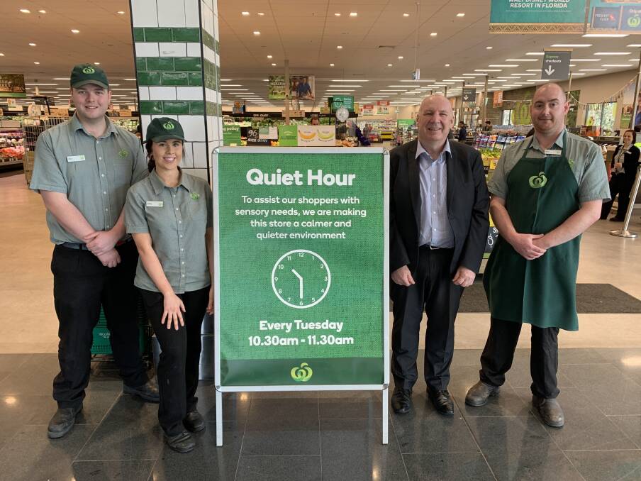 Chris Chippendale from Life Without Barriers promoting quiet hour at Woolworths.