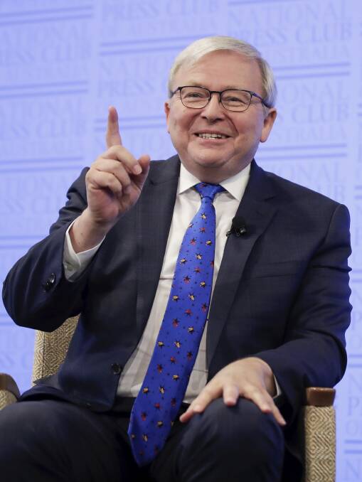 Kevin Rudd during his address. Picture: Alex Ellinghausen