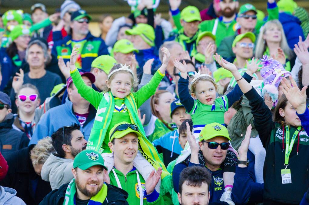 Canberra Stadium on Sunday had its largest regular season crowd for a Raiders game since 2010. Picture: Jamila Toderas