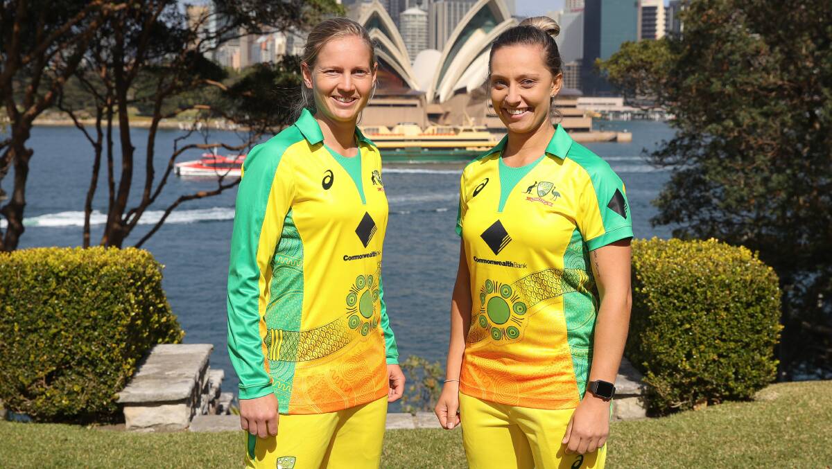 Meg Lanning and Ashleigh Gardner wearing the indigenous uniform at the Ashes Celebration at Admiralty House.