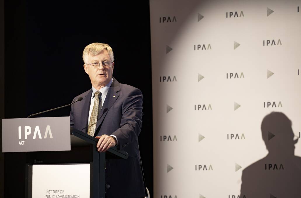 Martin Parkinson delivers his valedictory speech at the National Gallery of Australia on Monday night. Picture: Sitthixay Ditthavong