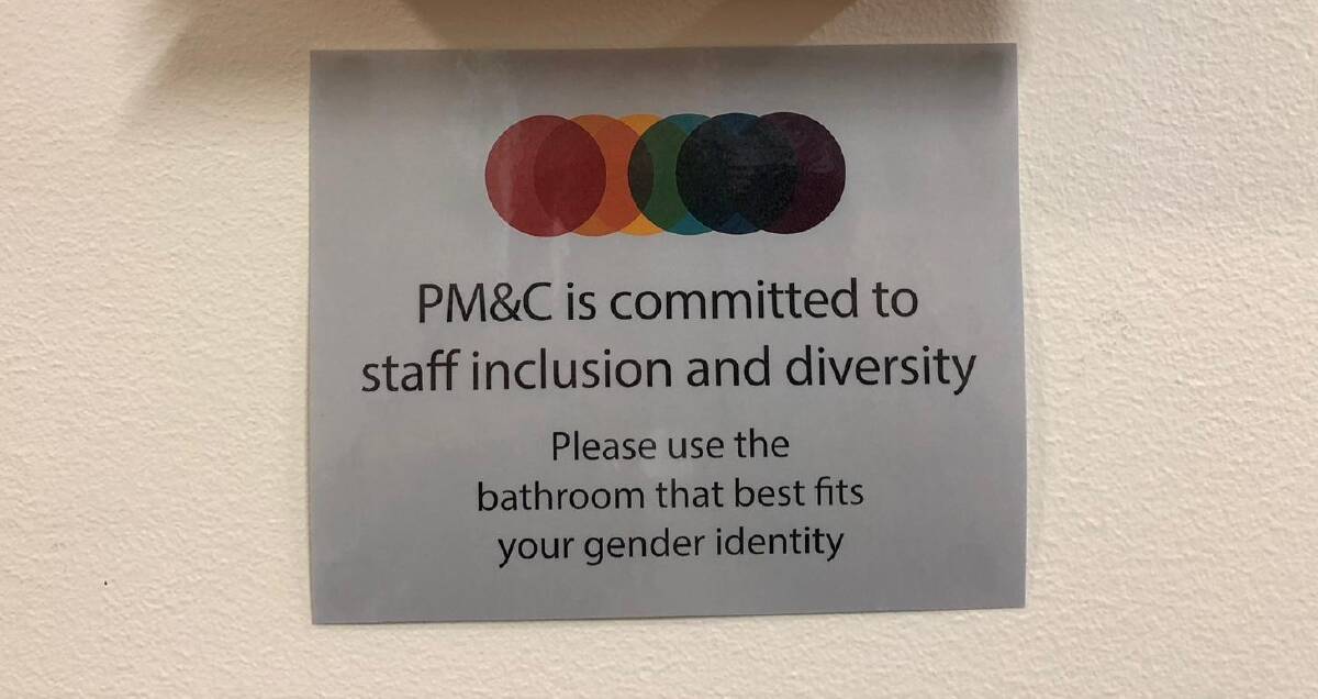 Prime Minister Scott Morrison said he wanted the gender neutral bathroom signs removed from his department. Picture: Supplied