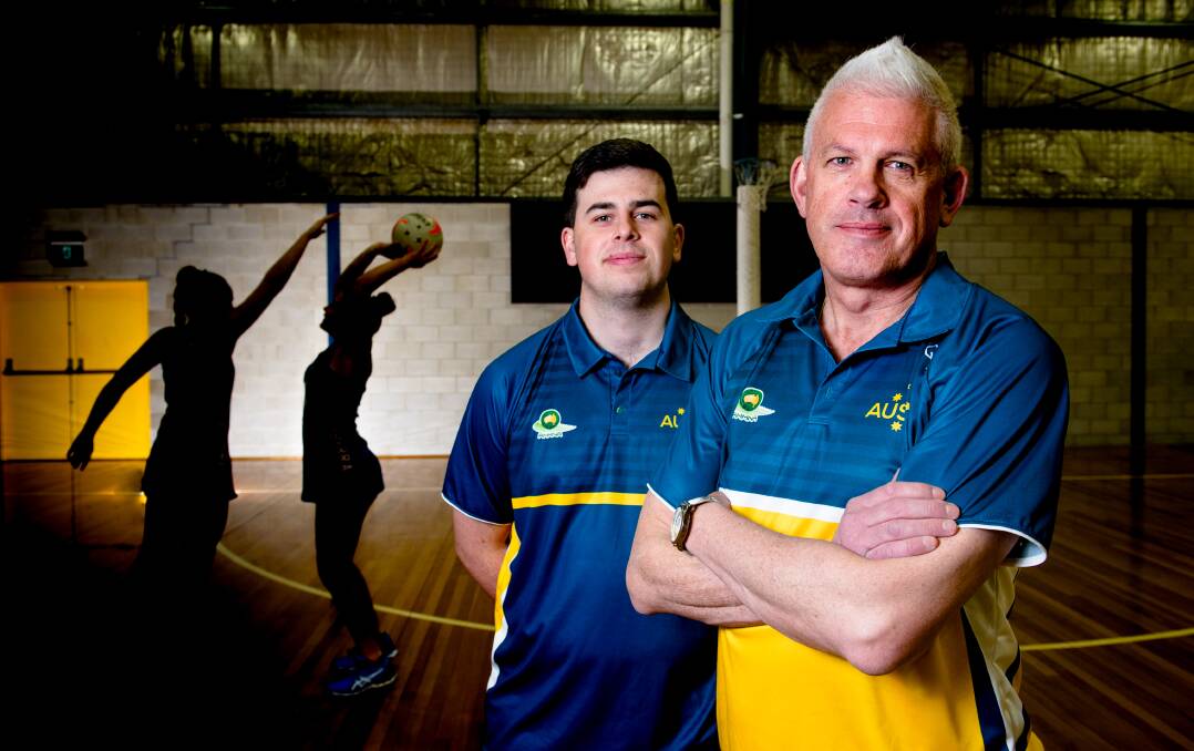 Father and son duo Dai Harrison (coach, right) and Dylan Harrison (player) will team up for the Australian under-20s men's netball side to play in New Zealand. Picture: Elesa Kurtz