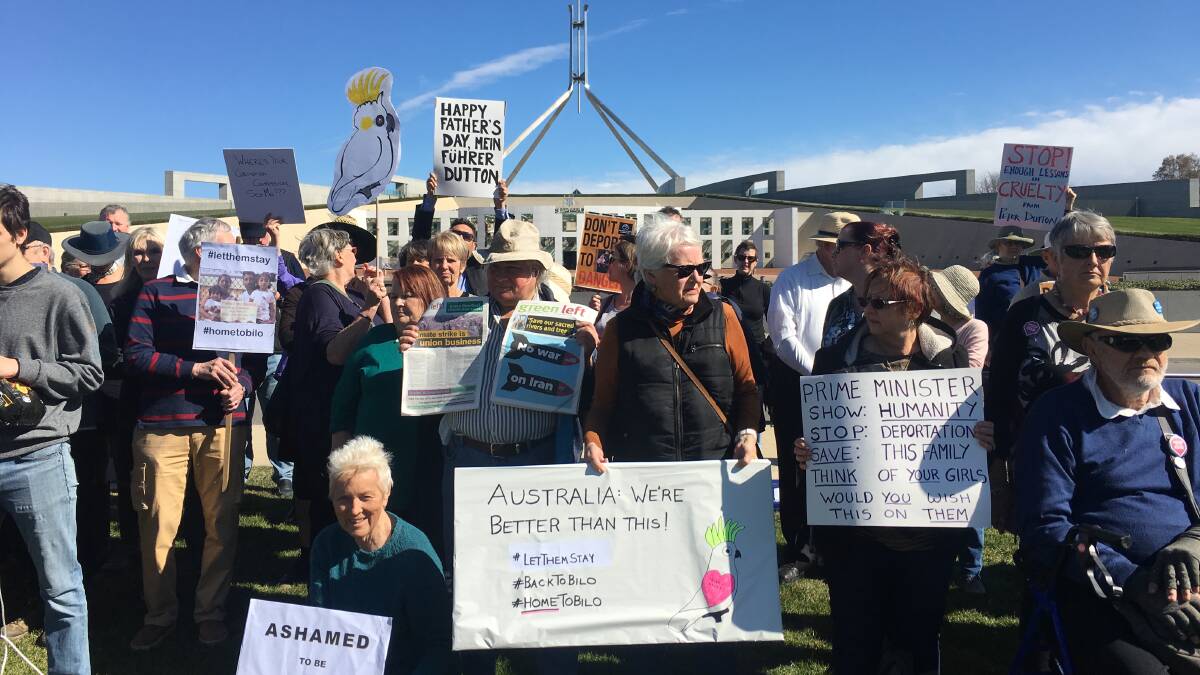 Hundreds gathered outside Parliament House to protest the deportation of a Tamil asylum seeker family last Sunday. Picture: Alexandra Back