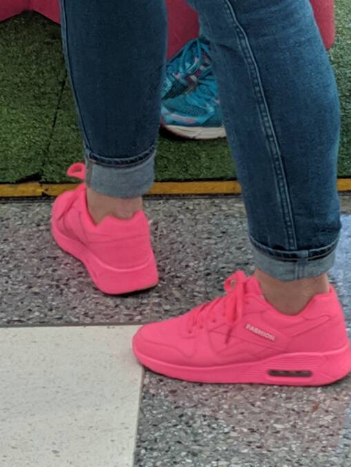 Crystal Prior wore appropriate sneakers for the announcement about pink Floyd. Picture: Megan Doherty