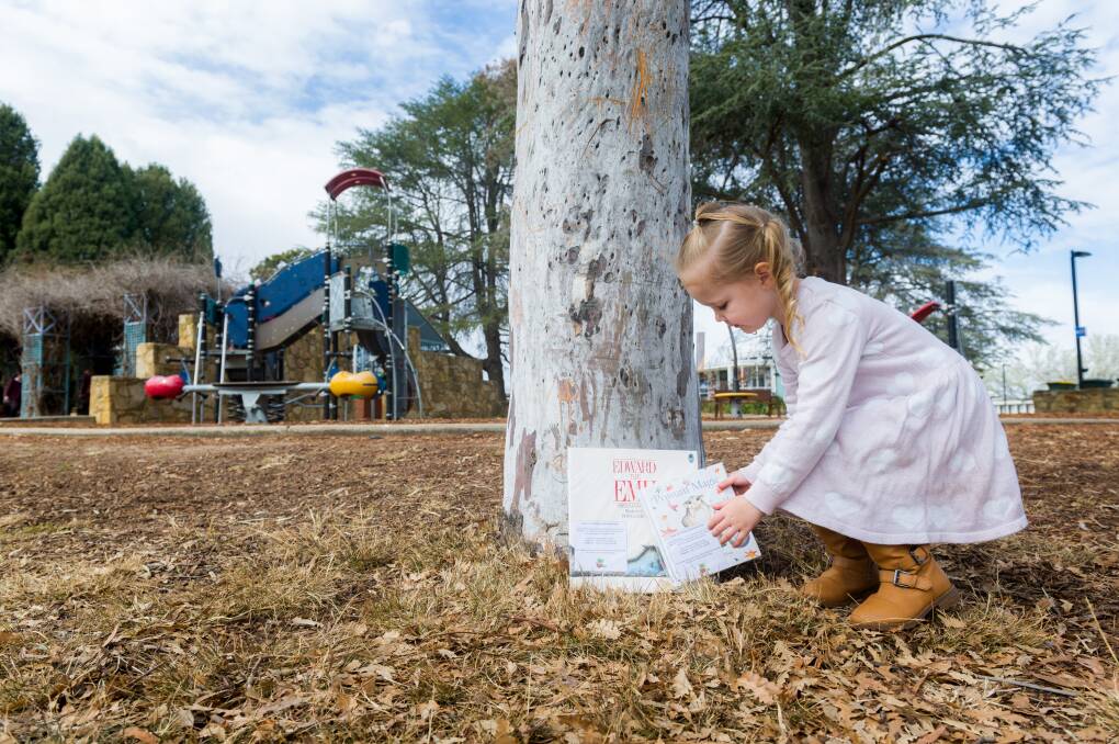Maci has placed 120 books around Canberra with help from mum. Picture: Elesa Kurtz