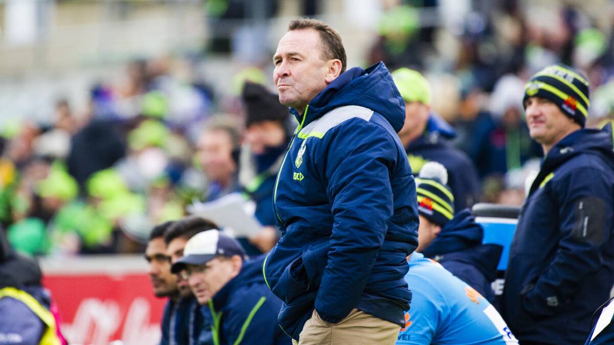 Raiders coach Ricky Stuart has been left frustrated by a lack of reward for developing youth. Picture: Jamila Toderas