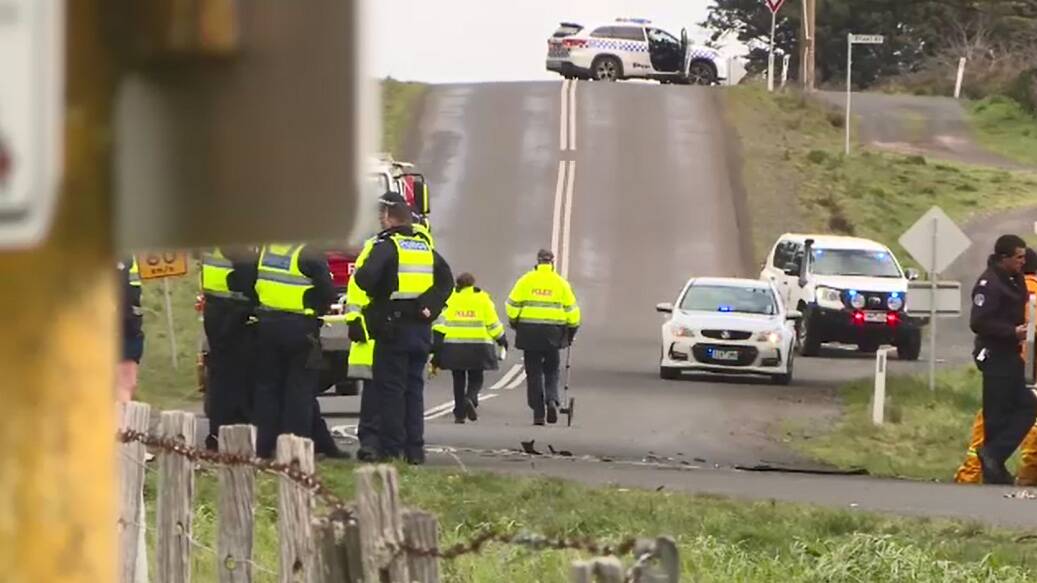 Police at the scene of the crash in Milbrook. Picture: Nine News