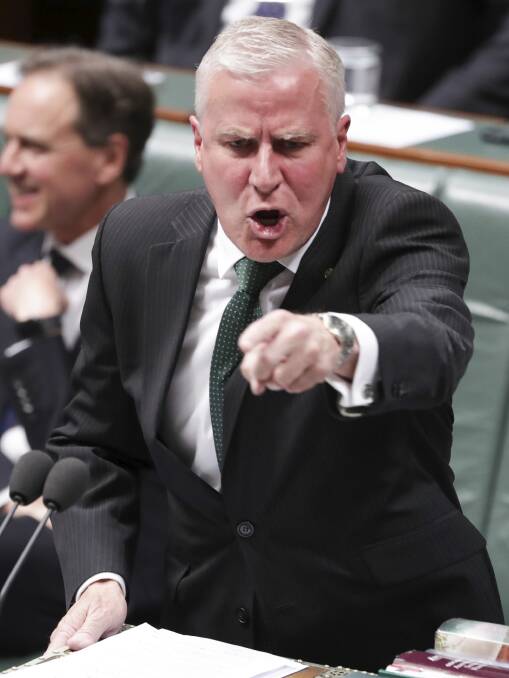 Deputy Prime Minister Michael McCormack yells during question time, which Ian Warden calls a magnet for retirees. Picture: Alex Ellinghausen