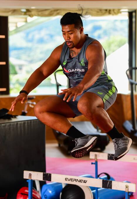 Folau Faingaa training at the Hilton Odawara Resort and Spa before their World CUp opener. Picture: Rugby AU Media/Stuart Walmsley