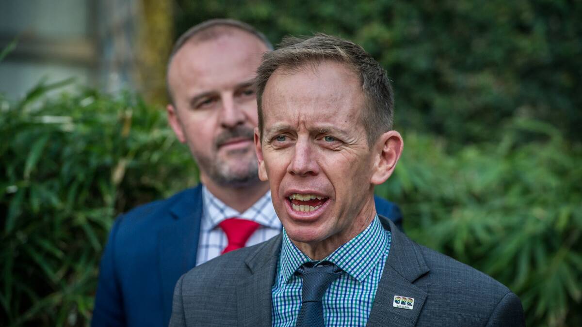 Labor leader Andrew Barr and Greens leader Shane Rattenbury are poised to unveil a now power sharing agreement on Monday. Picture: Karleen Minney