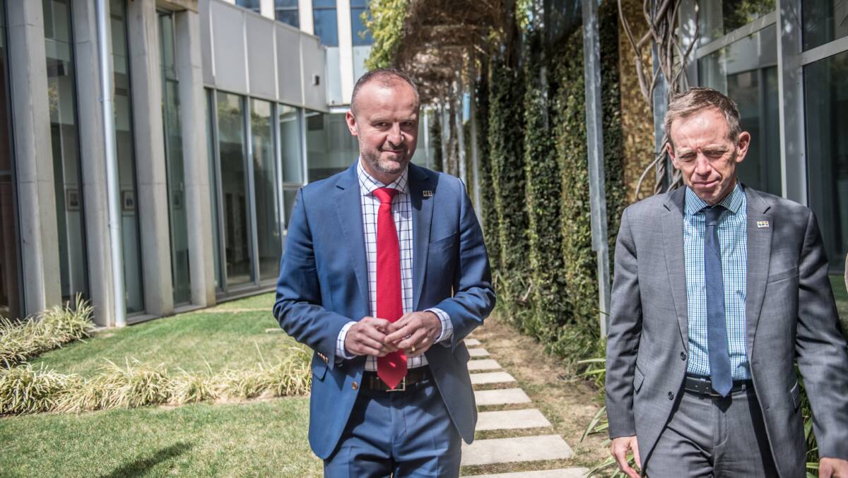 Chief minister Andrew Barr (left) and ACT Greens leader Shane Rattenbury. Picture: Karleen Minney