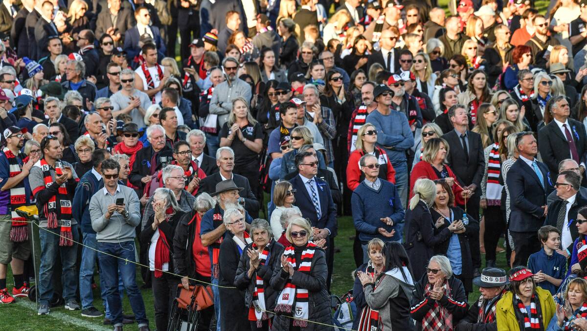 Thousands of people turned out to farewell St Kilda great Danny Frawley. Picture: Joe Armao