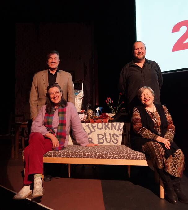 From left, Karen Vickery, bottom, Michael Sparks, Chris Baldock and Liz Bradley at the launch of Canberra Rep's 2020 season. Picture: Helen Drum