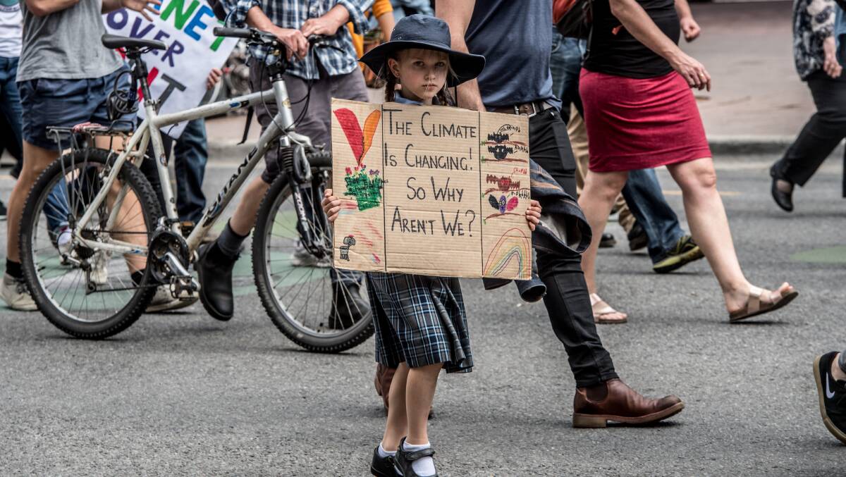 The climate change strike at Glebe Park in Canberra. Thousands of protesters, including children, marched through the city in September. Picture: Karleen Minney.