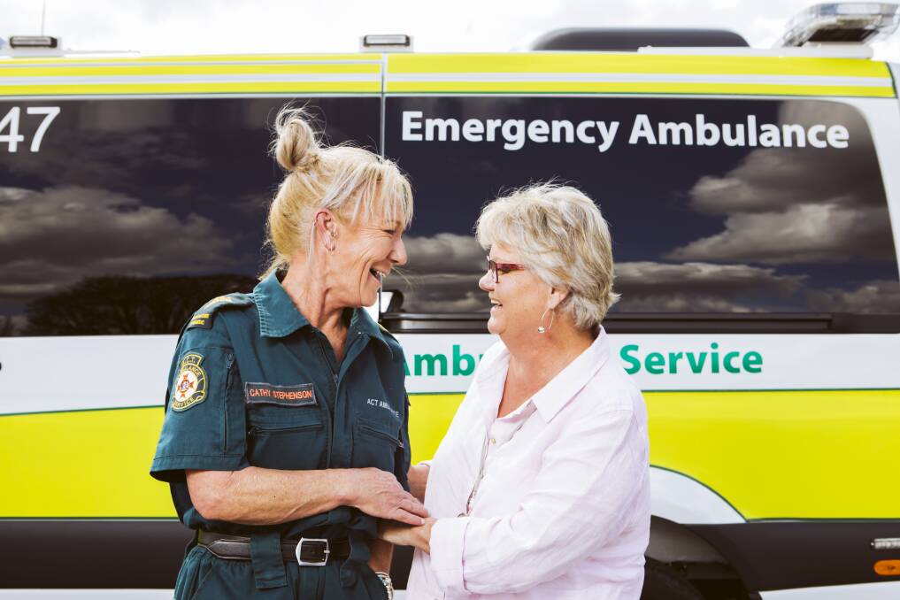 Cathy Stephenson and Kim Shoard have been friends since they were 17, first nursing together and then on the road as the ACT's first female paramedics. Picture: Jamila Toderas