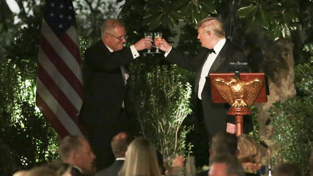 Prime Minister Scott Morrison and US President Donald Trump at a recent state dinner in the Rose Garden of the White House. Picture: Alex Ellinghausen