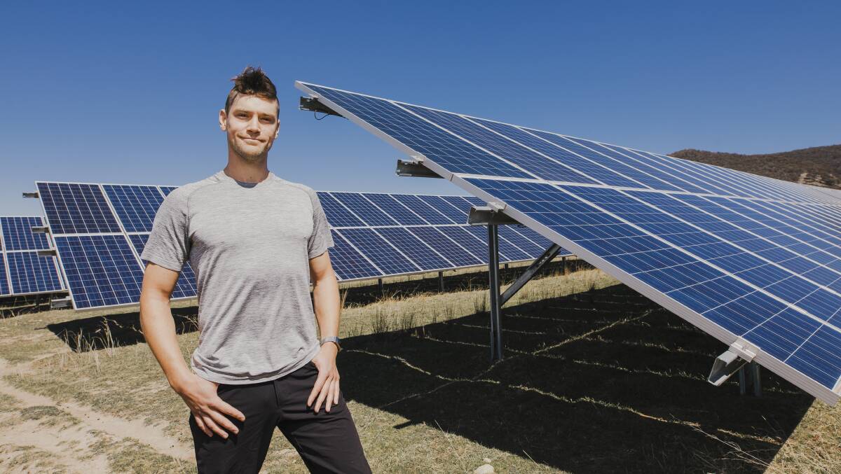 Nick Engerer, co-founder at Canberra start-up Solcast, at Royalla Solar Farm. He has created technology to better predict energy output from solar farms. Picture: Jamila Toderas.