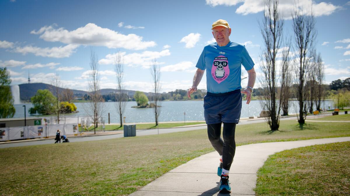 John Beagle is 87 yet still going strong and is running The Canberra Times Fun Run. He exercises six times a week. Picture: Elesa Kurtz