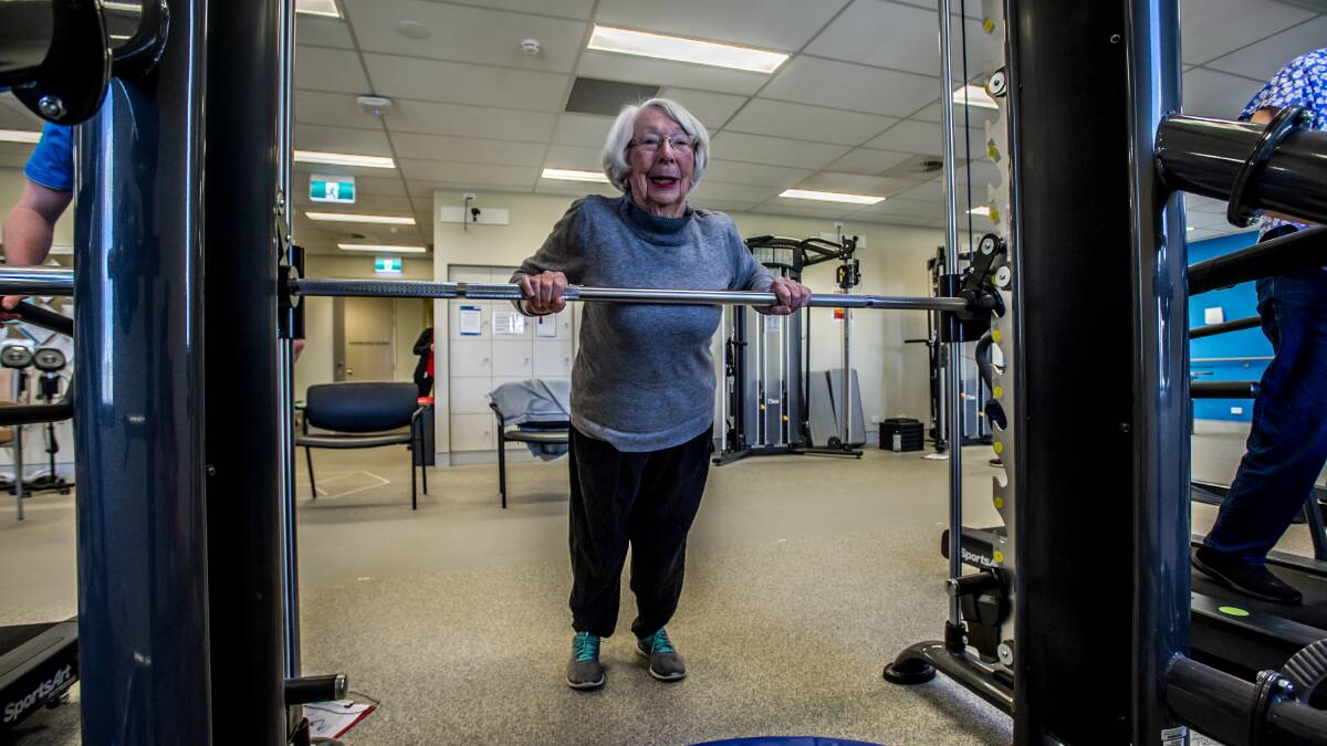 Audrey Dargan, 91, of Aranda, working out at the UC gym. Picture: Karleen Minney