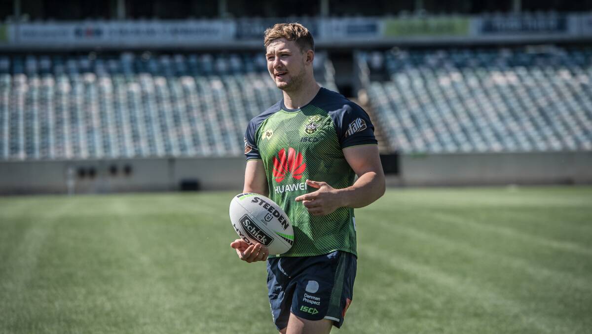 Canberra Raiders forward Hudson Young has been working with Brett White on controlling his aggression. Picture: Karleen Minney