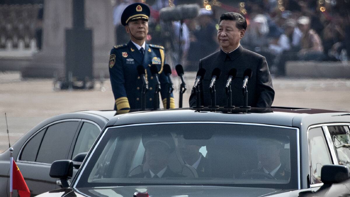 Chinese President Xi Jinping during the parade to celebrate the 70th Anniversary of the founding of the People's Republic of China. Picture: Getty Images.
