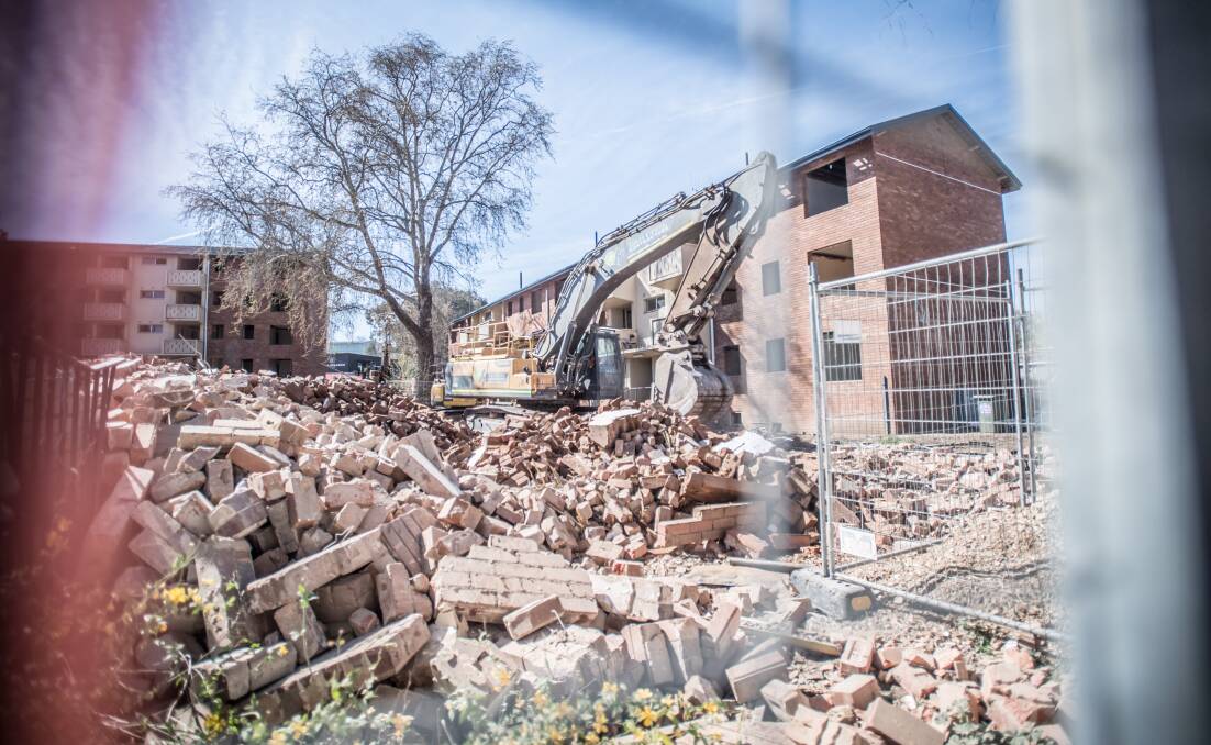The demolition of the former Stuart Flats in Griffith by developers is well underway. Picture: Karleen Minney