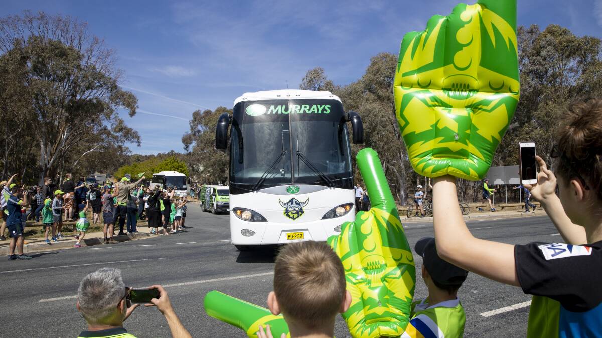 Canberra Raiders fans farewell the team at Raiders HQ in Bruce as they head to Sydney for Sunday's grand final clash with the Roosters. Picture: Sitthixay Ditthavong